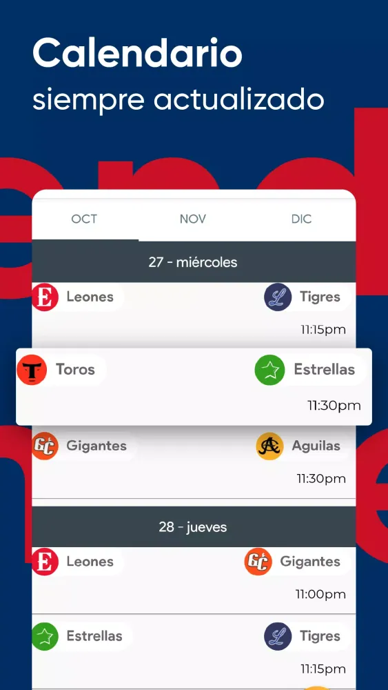 Capturas de tela do Puro Béisbol Dominicana