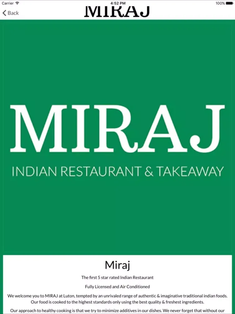 Miraj Restaurant iPad 应用截图