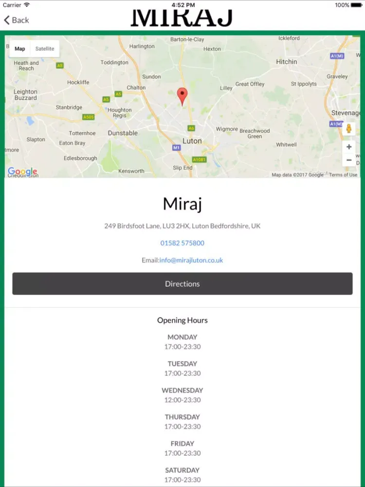 Miraj Restaurant iPad 应用截图