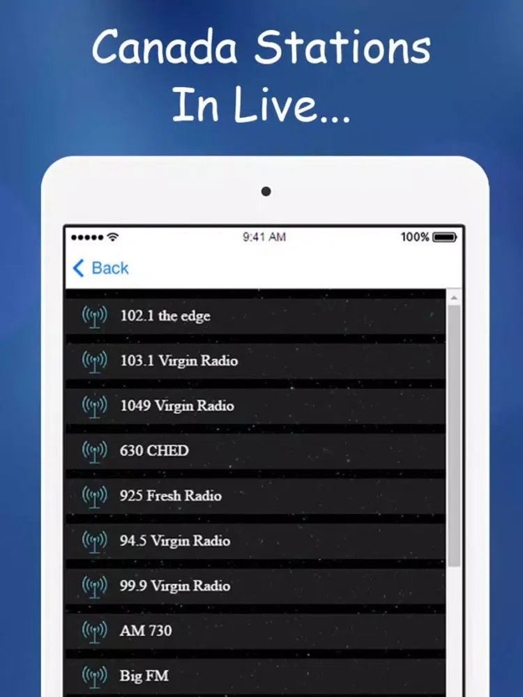 Tangkapan layar ` A Radios Canada FM iPad 