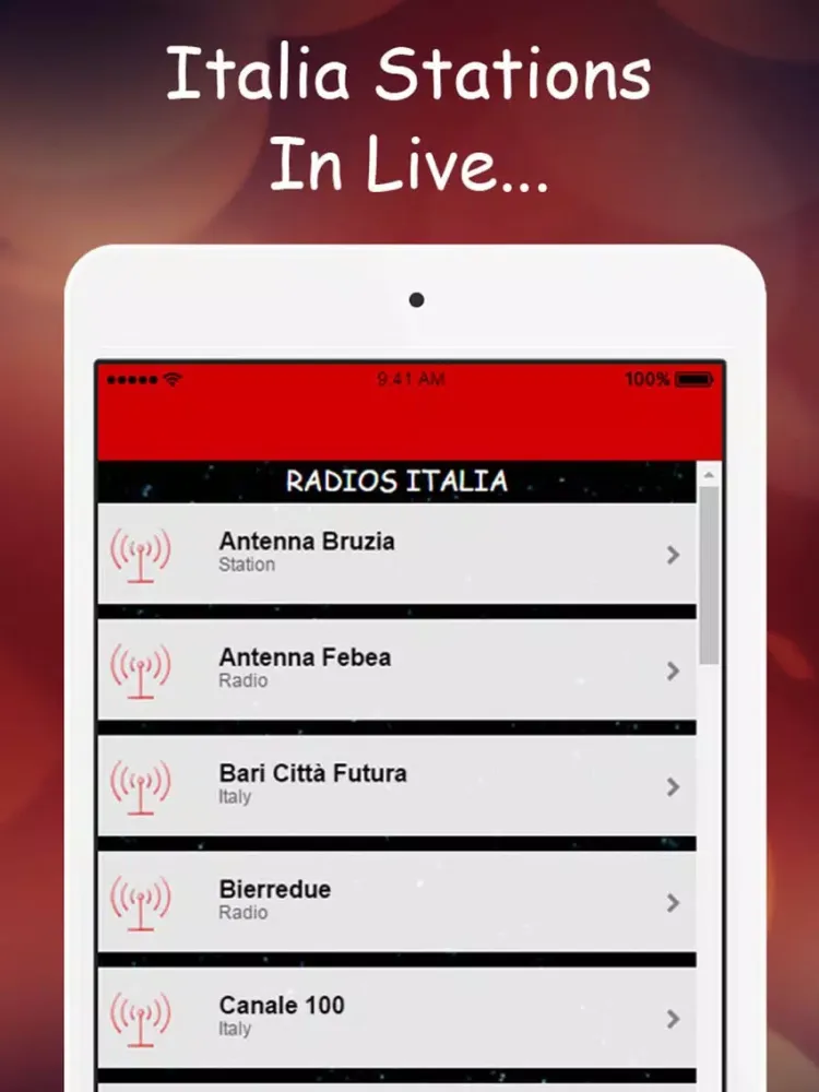 Ảnh chụp màn hình của A + Italian Free Radios:Stations AM. iPad 