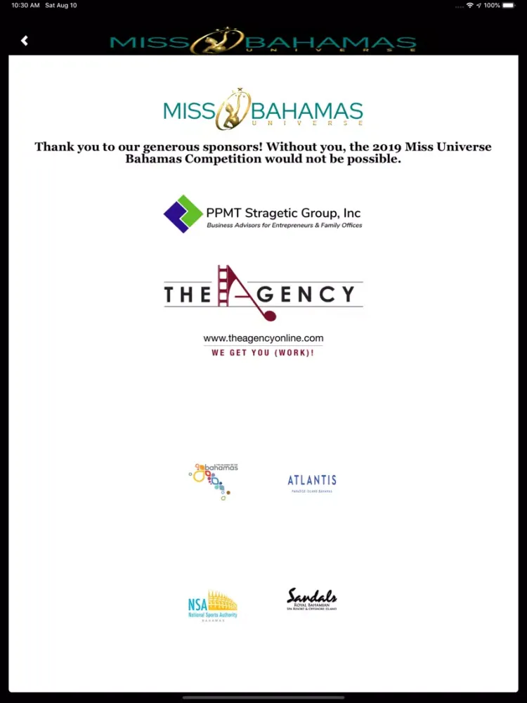 Ảnh chụp màn hình của Miss Bahamas Universe iPad 