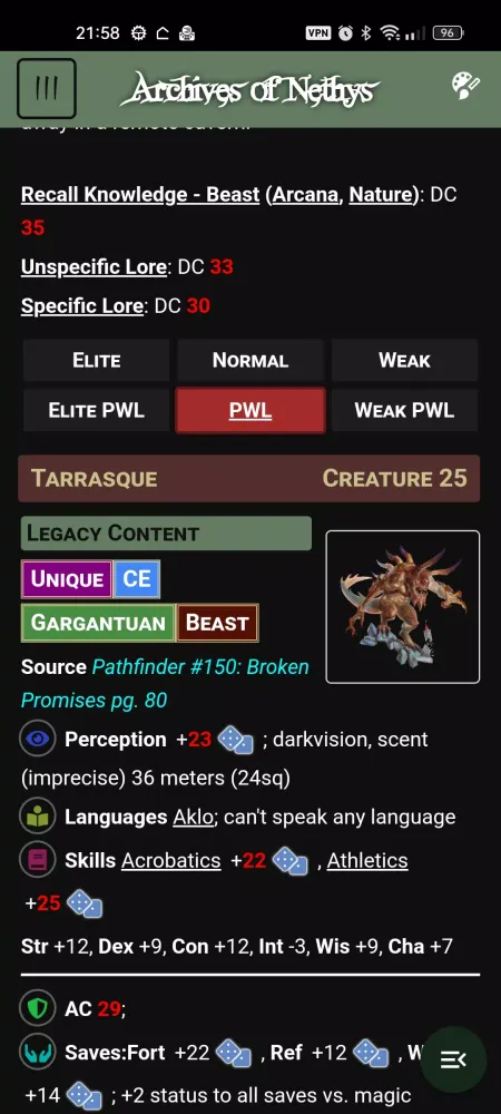 Pathfinder 2e Nethys Browser سکرین شاٹس