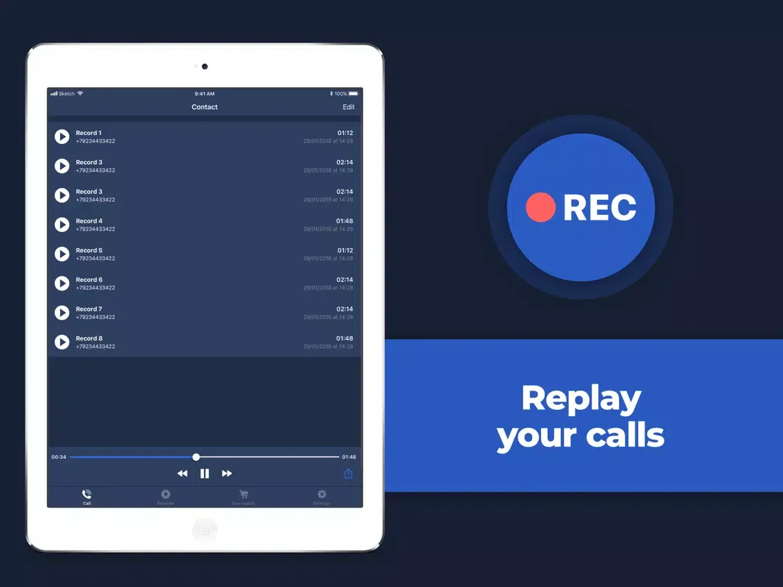 ReCa - recorder & calling app iPad 应用截图