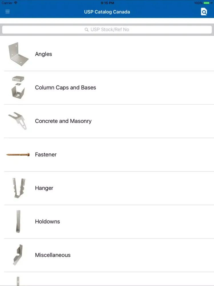 Zrzuty ekranu MiTek USP Canada Catalog iPad 