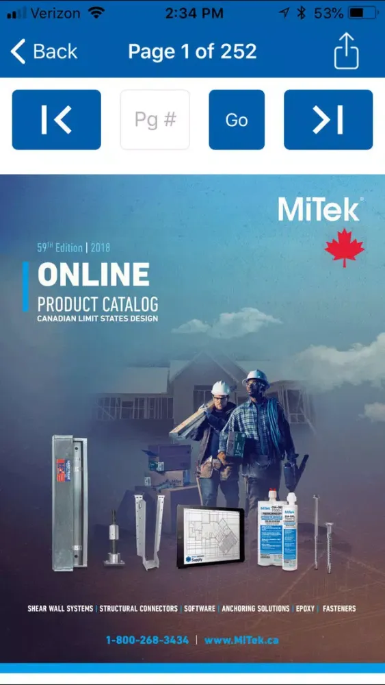 Zrzuty ekranu MiTek USP Canada Catalog