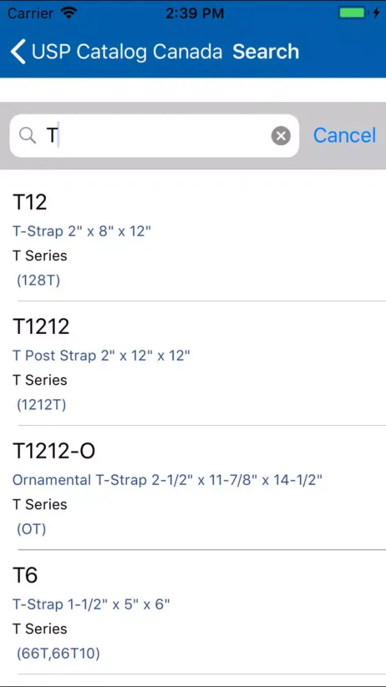 Zrzuty ekranu MiTek USP Canada Catalog