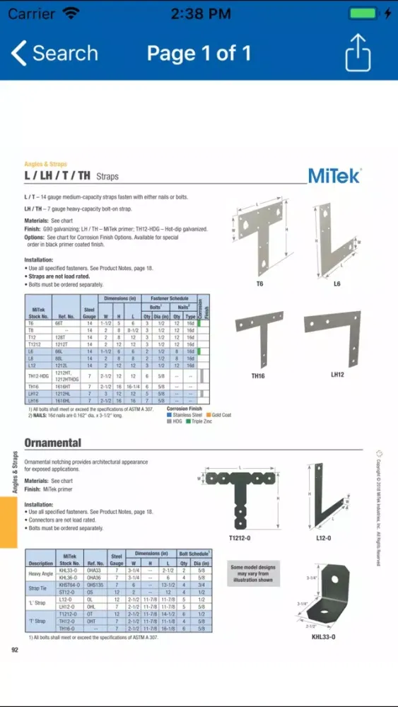 Zrzuty ekranu MiTek USP Canada Catalog