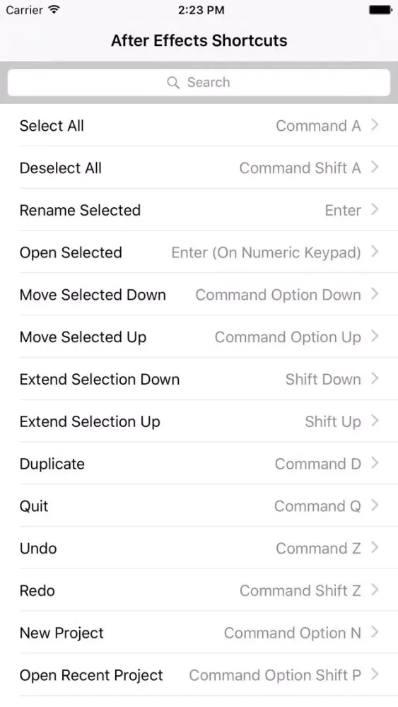 Captures d'écran de Shortcut: After Effects Edition