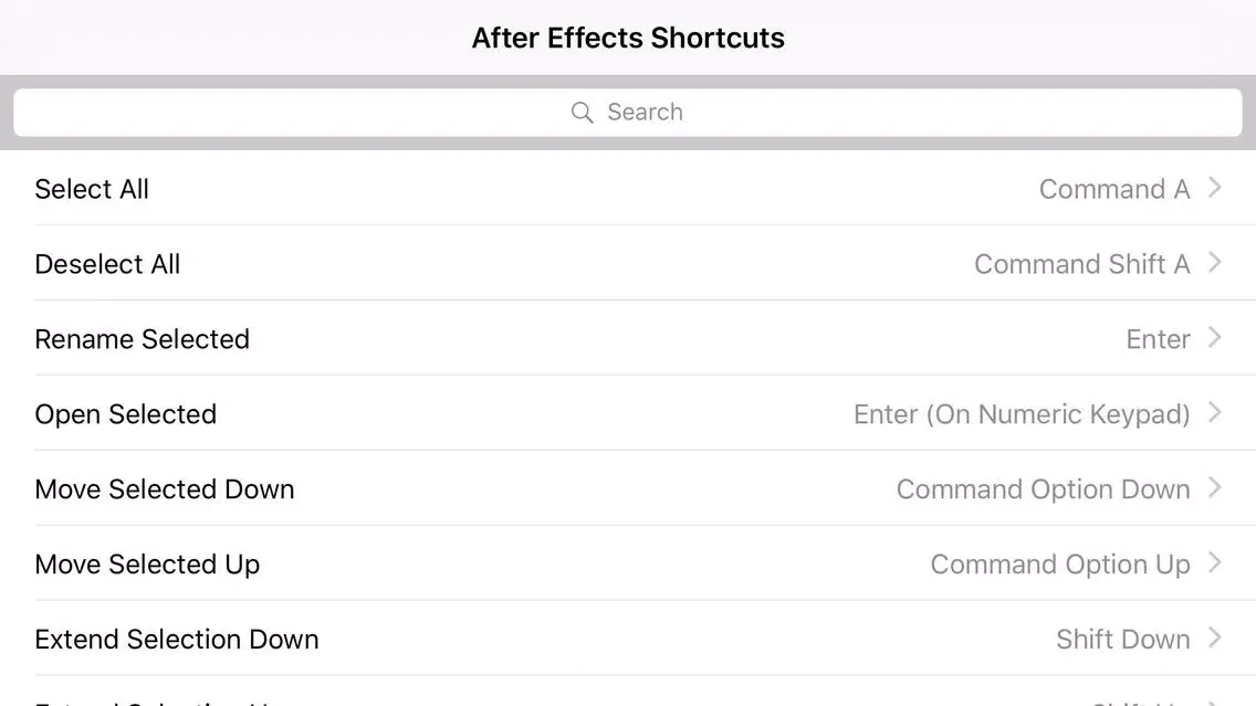 Captures d'écran de Shortcut: After Effects Edition