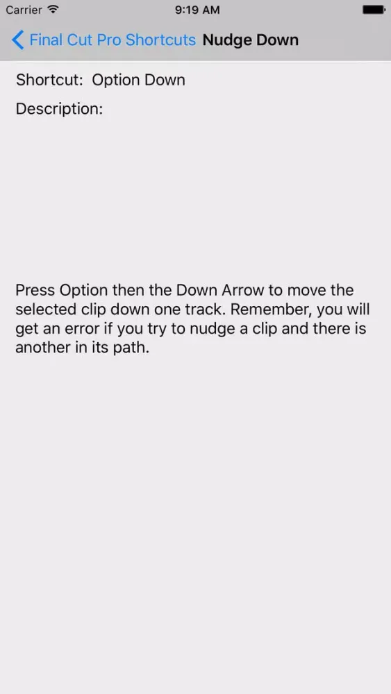 Screenshot di Shortcut: Final Cut Edition