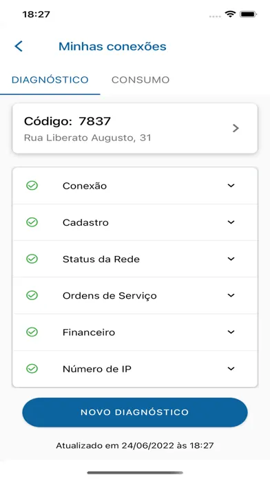 Capturas de tela do APP CNT Fiber