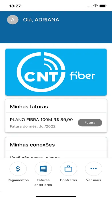 Capturas de tela do APP CNT Fiber