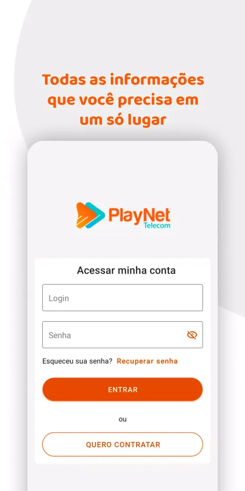 Capturas de tela do PlayNet Telecom Clientes