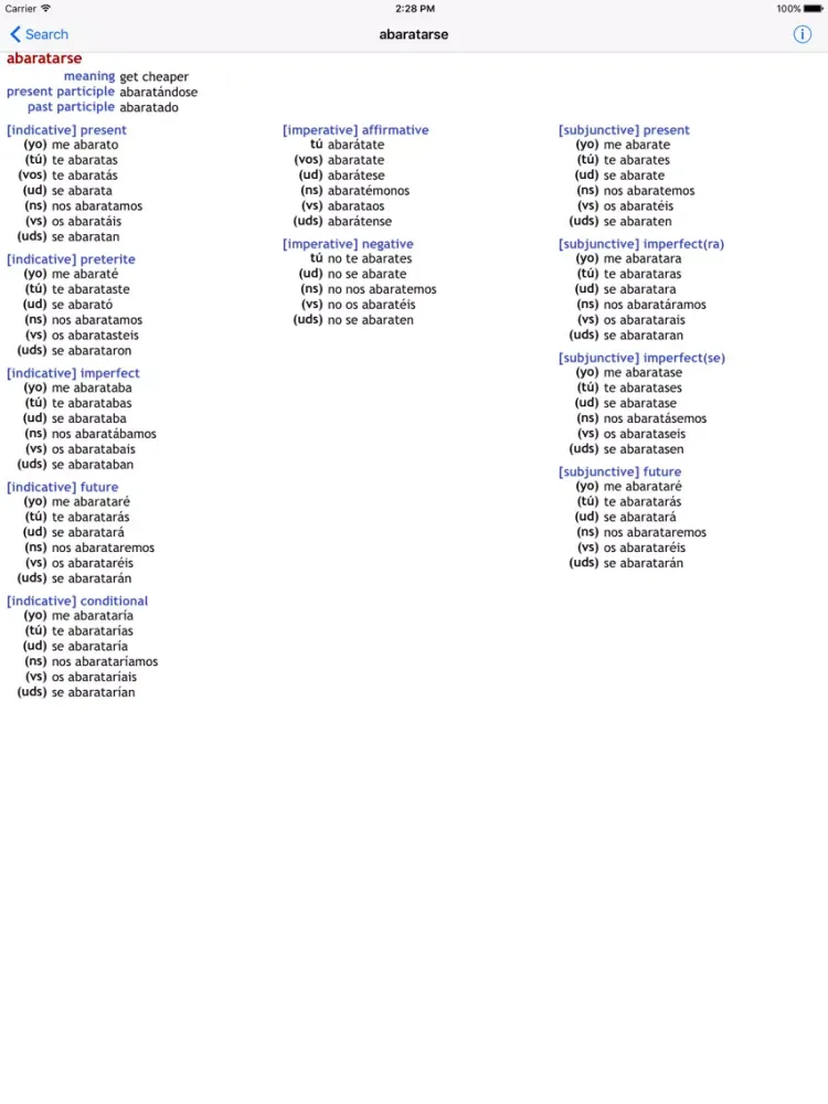 Ảnh chụp màn hình của Spanish Conjugation iPad 