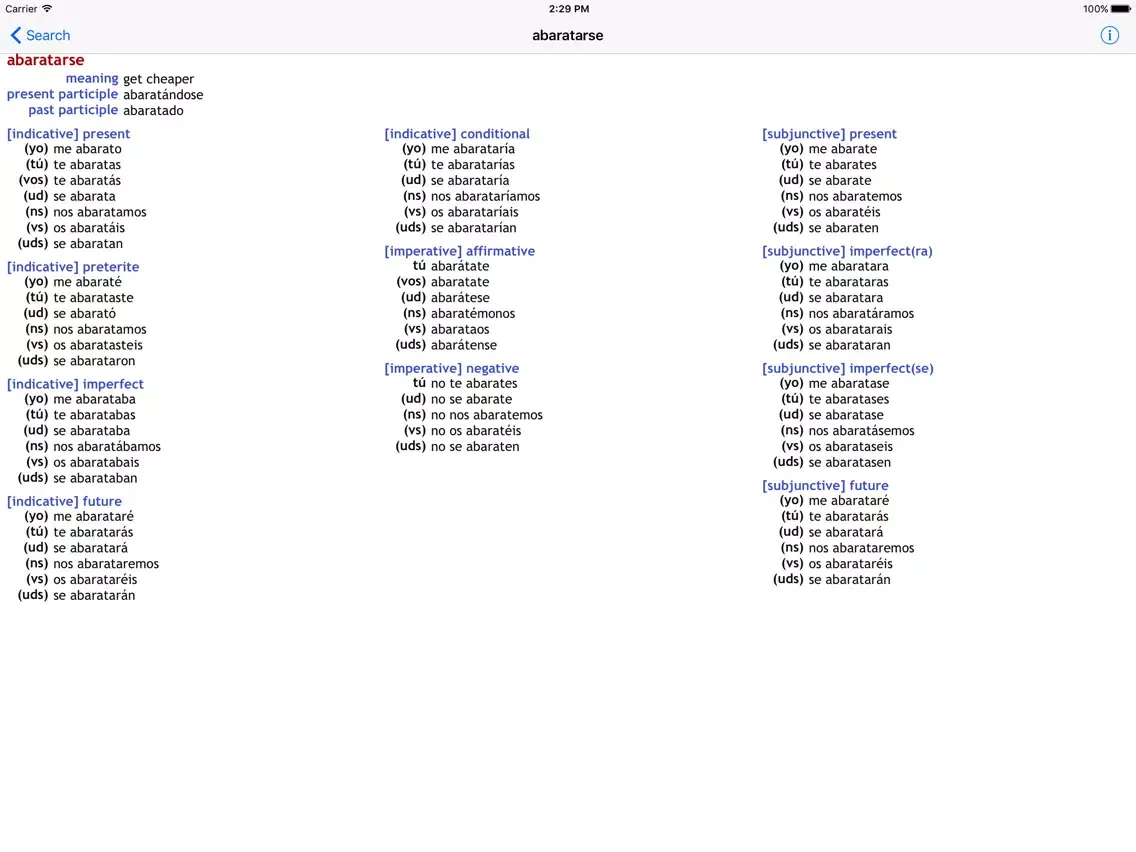 Ảnh chụp màn hình của Spanish Conjugation iPad 