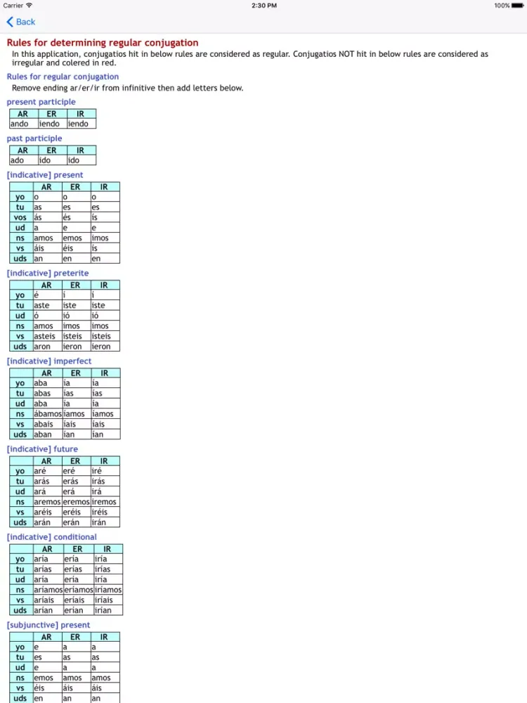 Ảnh chụp màn hình của Spanish Conjugation iPad 