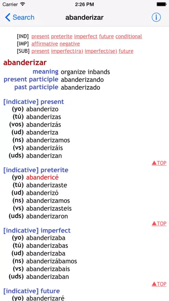 Ảnh chụp màn hình của Spanish Conjugation
