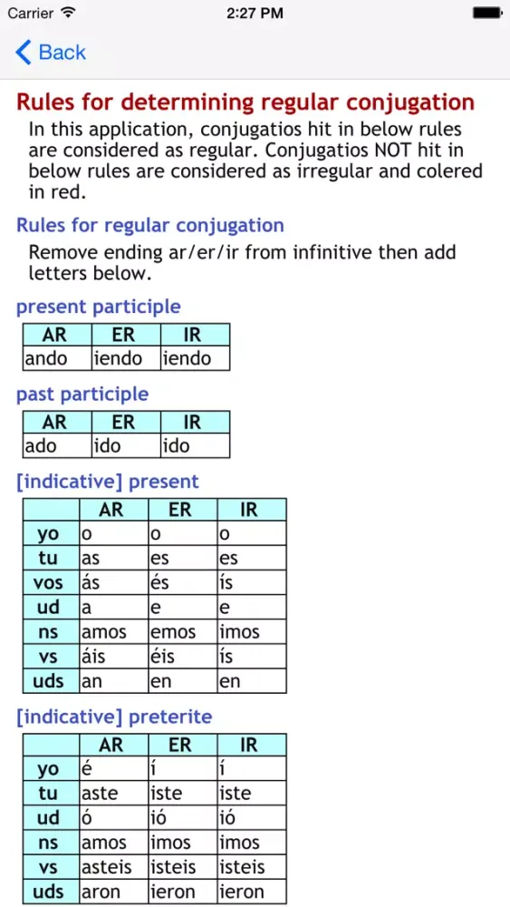 Ảnh chụp màn hình của Spanish Conjugation