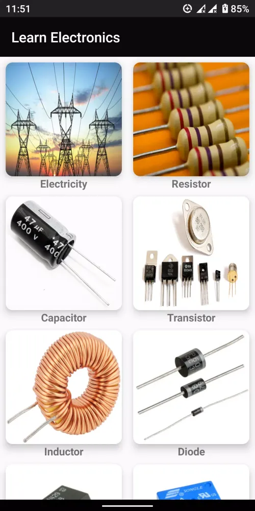 Capturas de tela do Electronics Component Guide