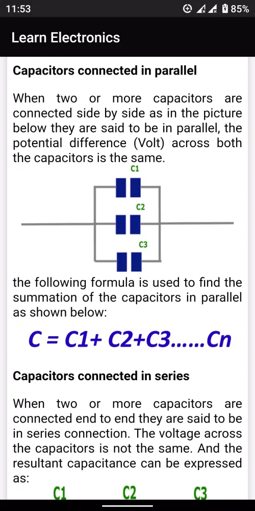 Capturas de tela do Electronics Component Guide