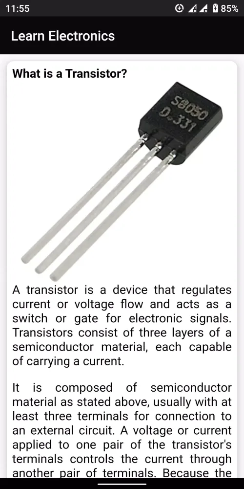Capturas de tela do Electronics Component Guide