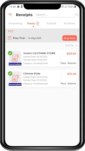 Ảnh chụp màn hình của MMC Receipt