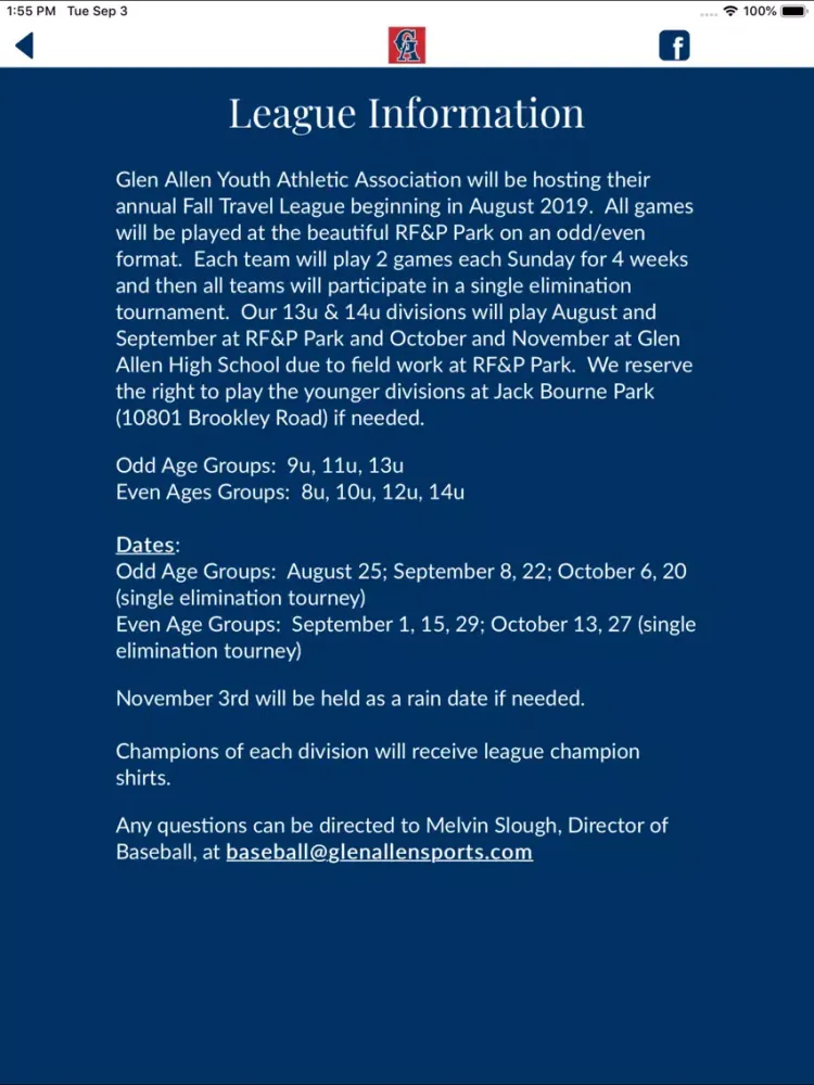 Capturas de tela do Glen Allen Sports iPad 