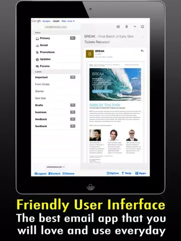 Capturas de tela do Safe Mail for Gmail Free : secure and easy email mobile app with Touch ID to access multiple Gmail and Google Apps inbox accounts iPad
