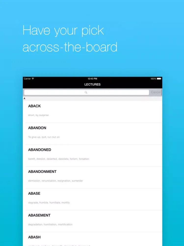 Ảnh chụp màn hình của Roget's Unabridged Thesaurus iPad 