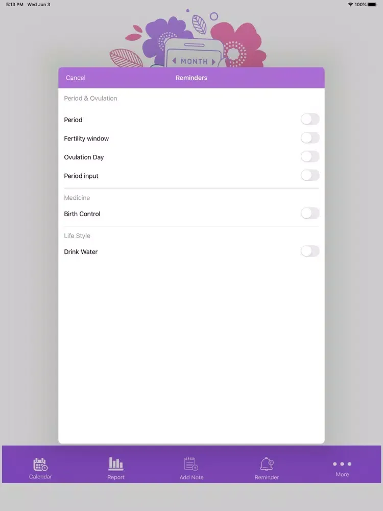 تصاویر Period track app iPad 