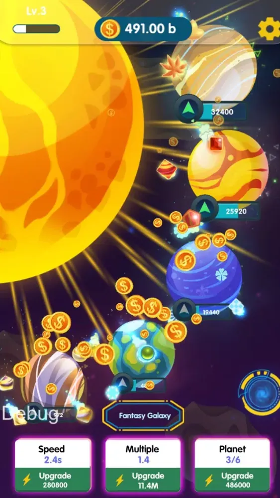 Capturas de tela do Galaxy Idle 2019