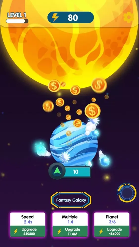 Capturas de tela do Galaxy Idle 2019