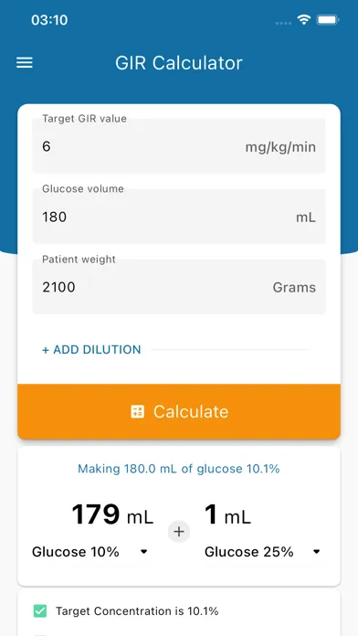 Dextrose Calc - GIR Calculator Screenshots