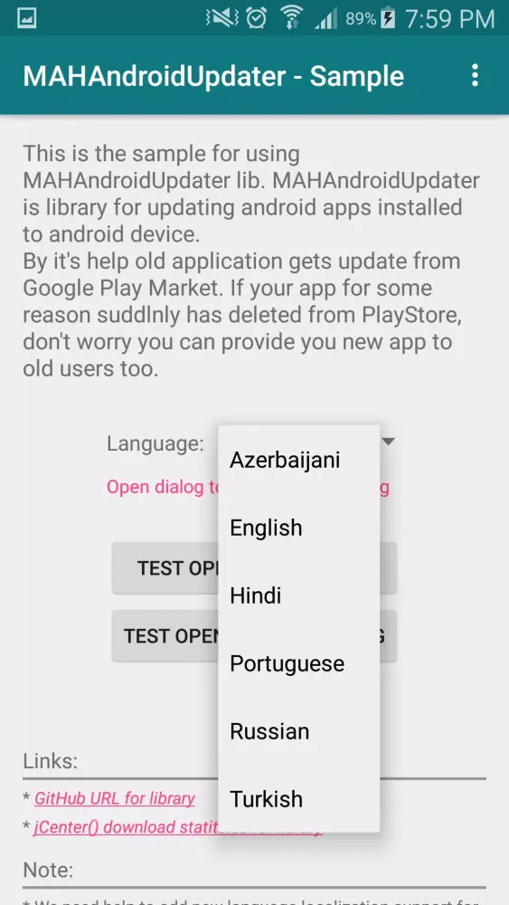 Capturas de pantalla de AndroidAppUpdater - Sample