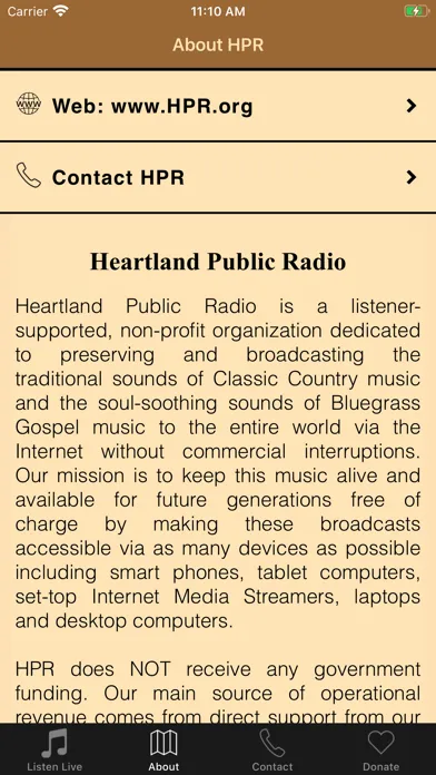 Capturas de tela do HPR Heartland Public Radio