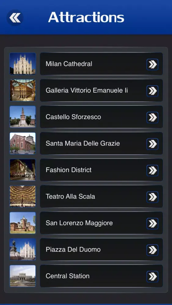 Tangkapan skrin Milan Travel Guide