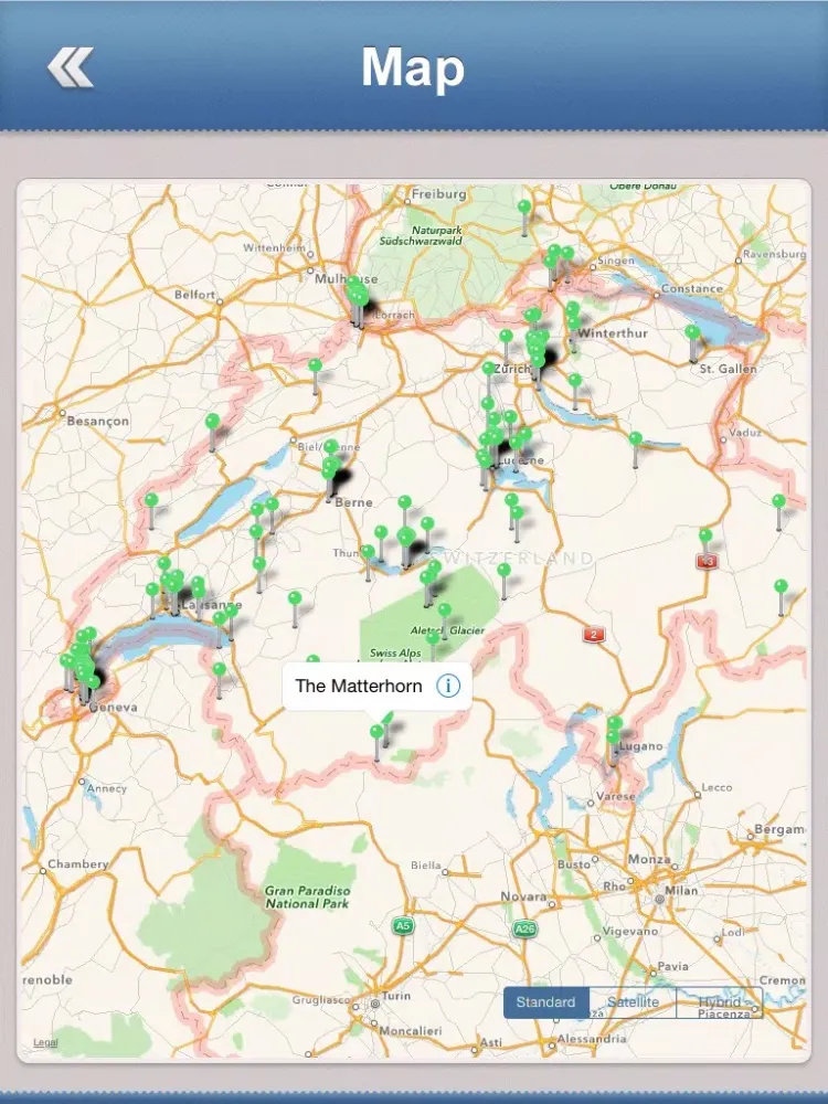 Capturas de tela do Switzerland Tourist Guide iPad 