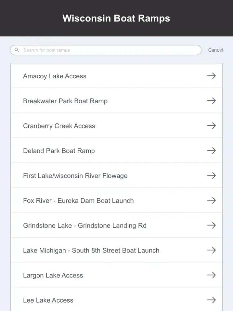 Скриншоты Wisconsin Boat Ramps & Fishing Ramps iPad 