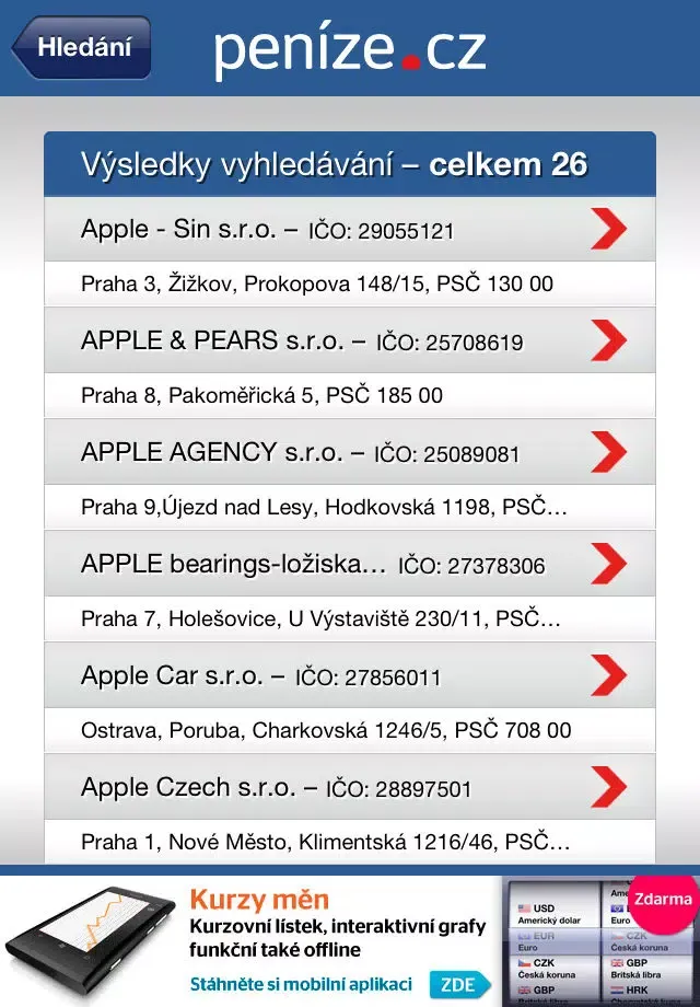 Captures d'écran de Obchodní rejstřík - Peníze.cz