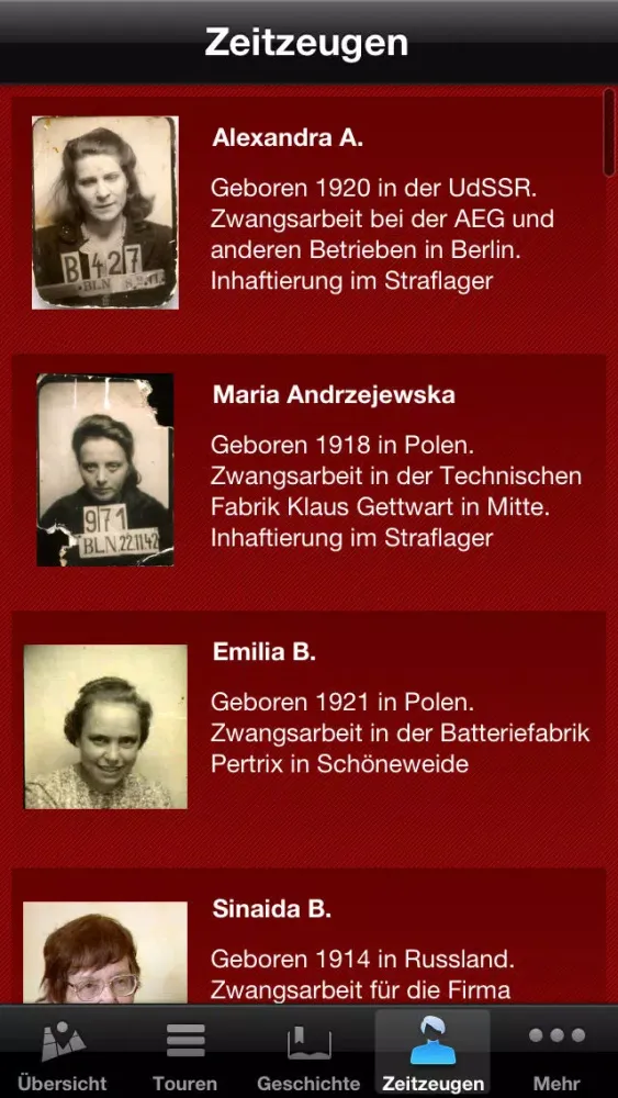 Forced Labour. The Testimony App by Berlin History Workshop Screenshots