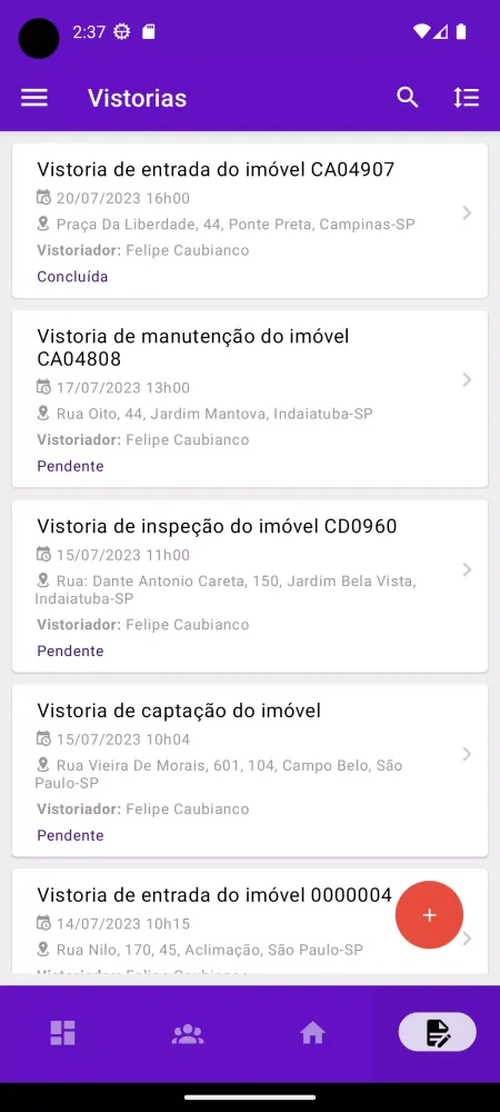 Capturas de tela do Vistoria Unilocweb