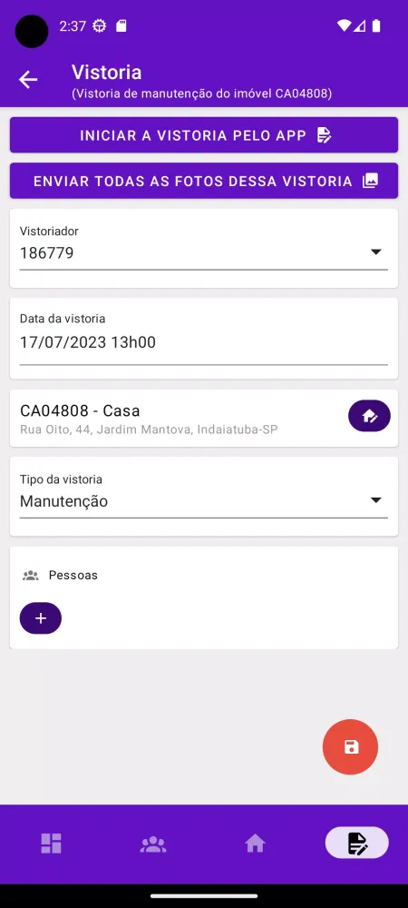 Capturas de tela do Vistoria Unilocweb