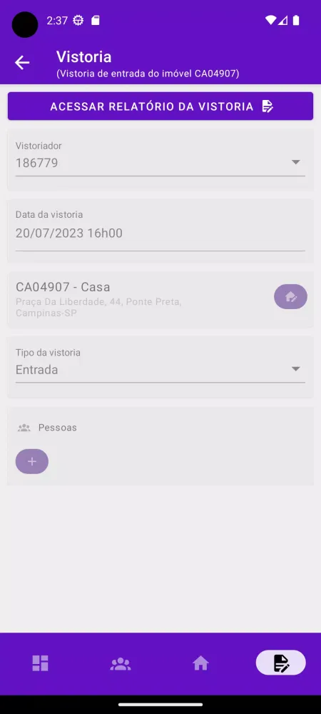 Capturas de tela do Vistoria Unilocweb