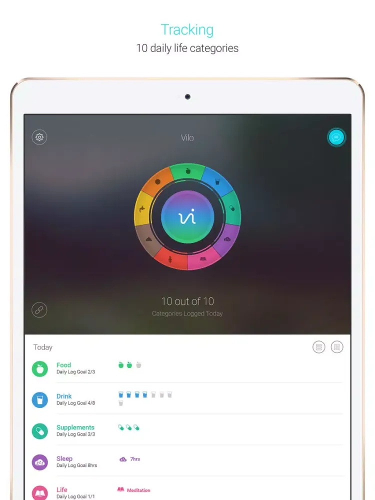 Tangkapan layar Vilo Health: Causality Tracker iPad 
