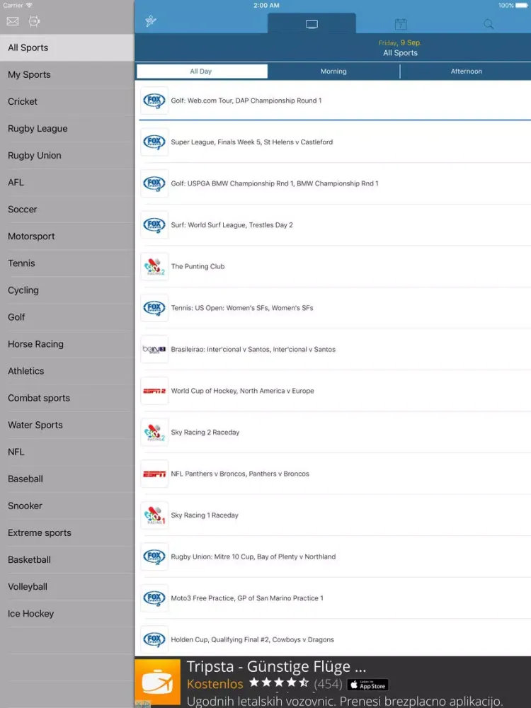 Australian Live Sport TV Guide iPad  Ekran Görüntüleri