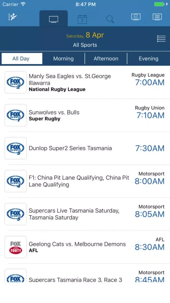 Australian Live Sport TV Guide Ekran Görüntüleri