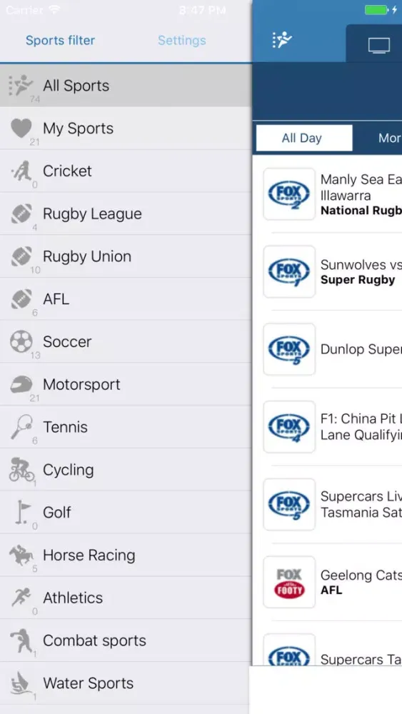 Australian Live Sport TV Guide Ekran Görüntüleri