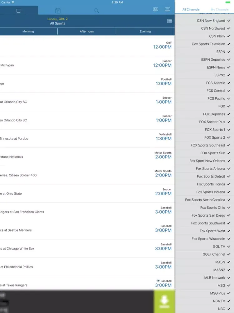 ภาพหน้าจอของ US Live Sport TV Listings iPad 