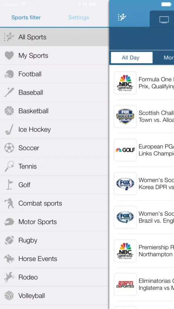 ภาพหน้าจอของ US Live Sport TV Listings